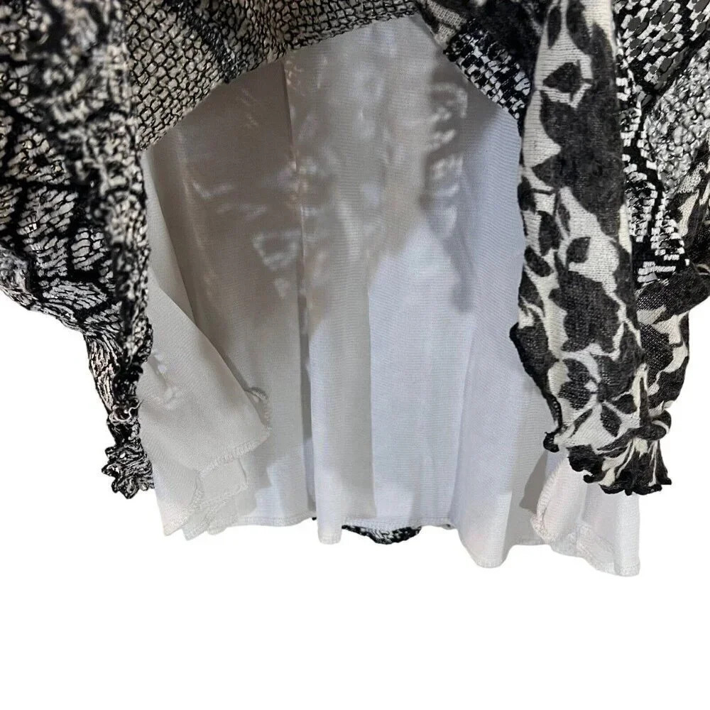 Ali Miles Textured Patchwork Blouse Medium Knit B… - image 5